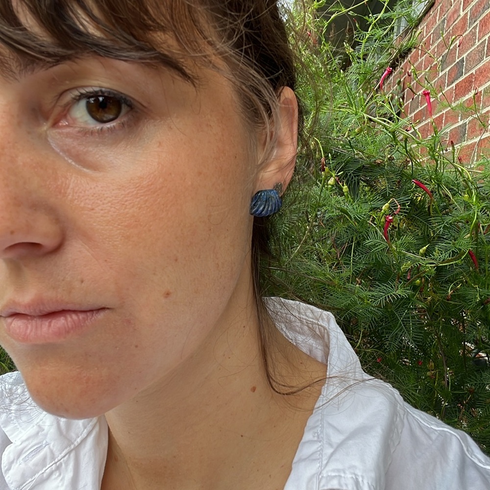 VTG Carved Antique Blue Lapis Earrings with Sterling Silver Posts - Picture 2 of 5